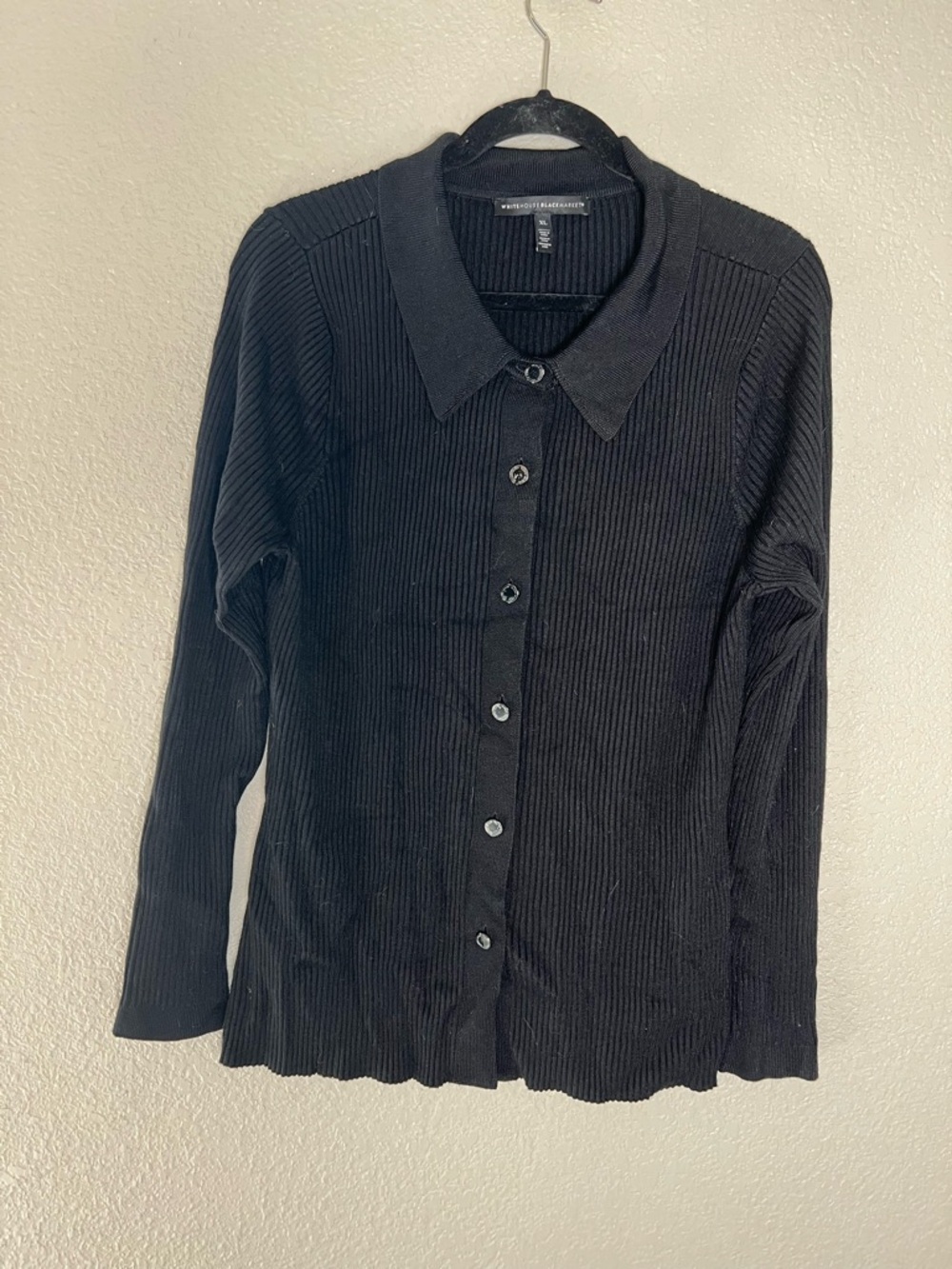 White House Black Market Black Ribbed Button-Down Top